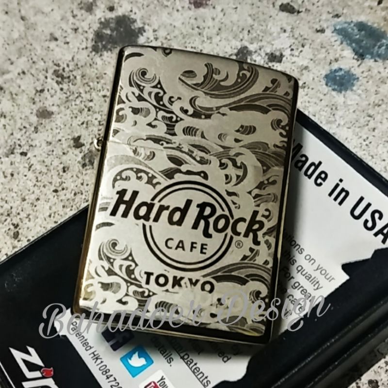 ZIPPO GOLD CHROME CUSTOM GRAFIR HARD ROCK CAFE TOKYO DESIGN PREMIUM
