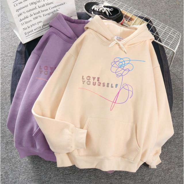 Hoodie Hodie Hoddie Love Your Self Flower Wanita Oversize Korean Style Xxl Murah Bahan Cotton Fleece Tebal Sweater Sweeter Switer Cewek Polos Ori Kekinian Jaket Hoodie Wanita Import