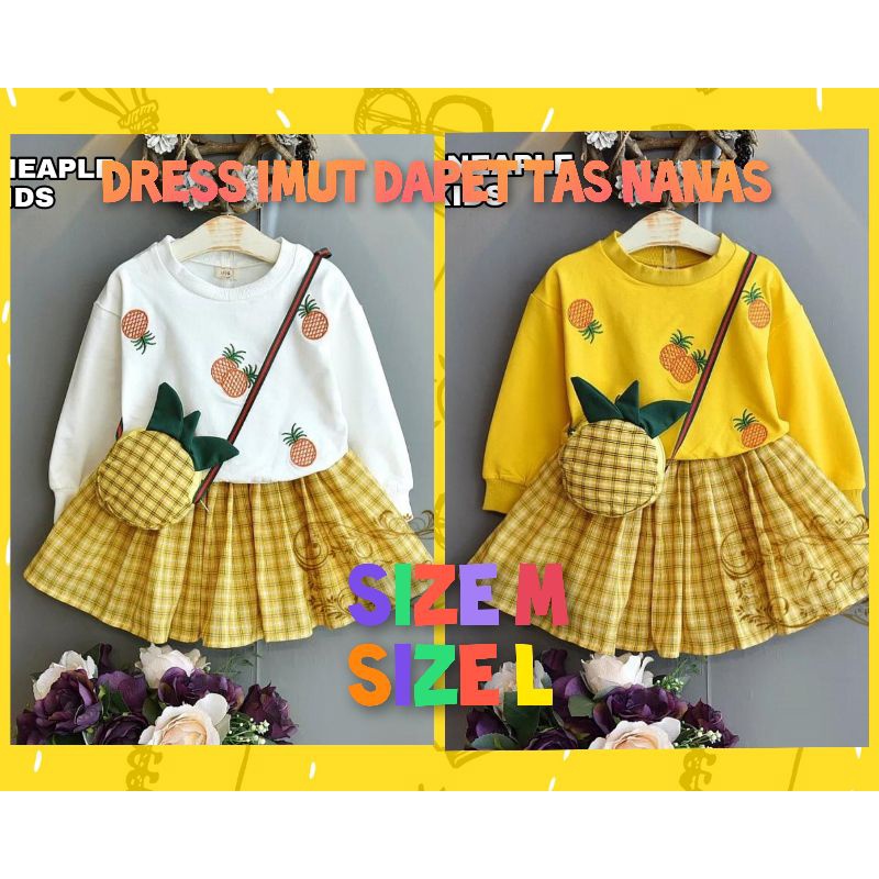 3in1 SET BAJU ANAK /BLUS +ROK +TAS /st Pineaple kid - FC / SATU SETEL BAJU ROK MOTIF NANAS / PINEAPPLE DRESS / KIDS DRESS / BAJU ANAK PEREMPUAN / DRESS ANAK 2 3 4 5 6 TH