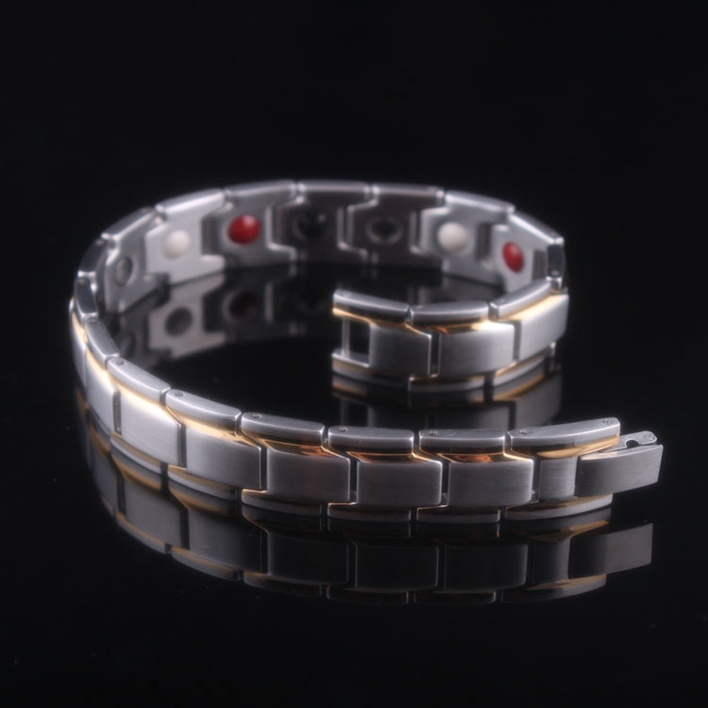 Fashion Pria Wanita Gelang Magnetik Terapi Energi Kesehatan Perhiasan Baja Titanium Bangle Perak Emas Hitam Bracelet