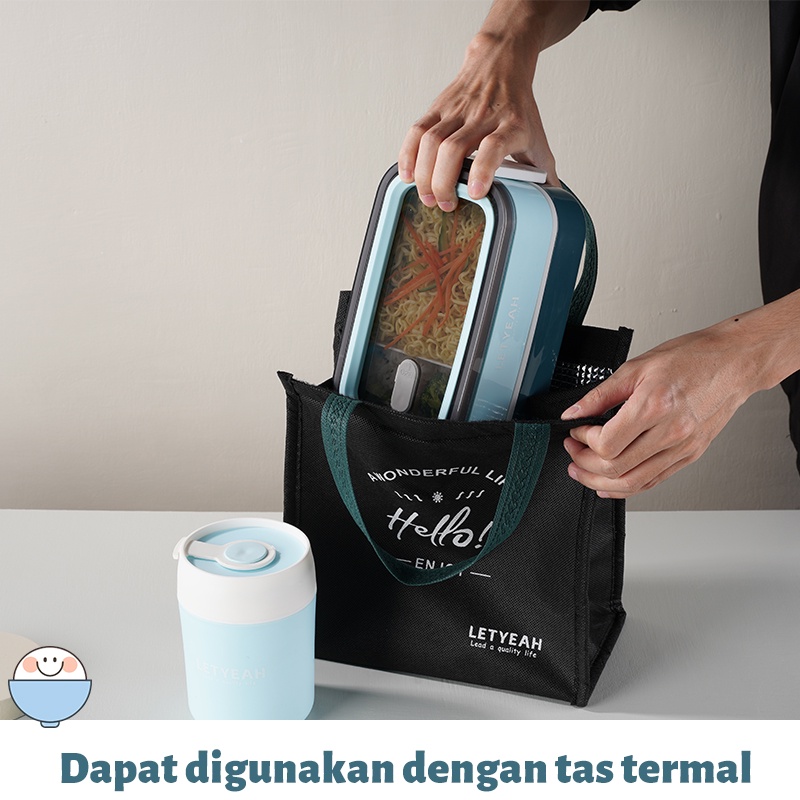 Letyeah &amp; Anantagt Kotak makan set tas bekal/Lunchbox anak 1600ml free Sendok/BPA FREE/Cangkir sup Anti Bocor Tempat Makan