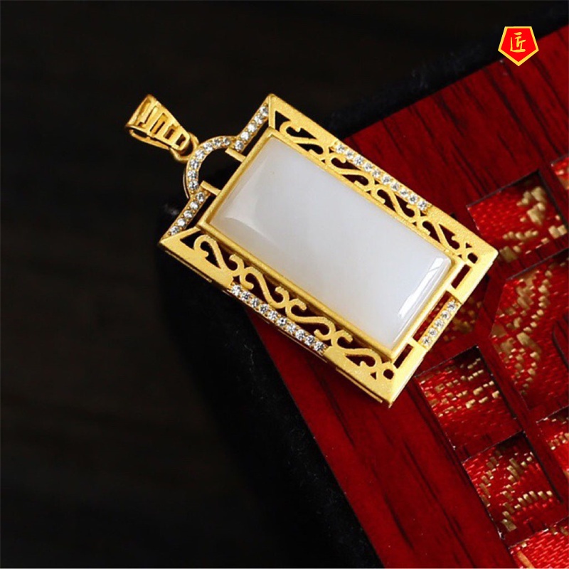 [Ready Stock]Hetian White Jade Necklace 925 Silver Inlaid Pendant Simple and Elegant