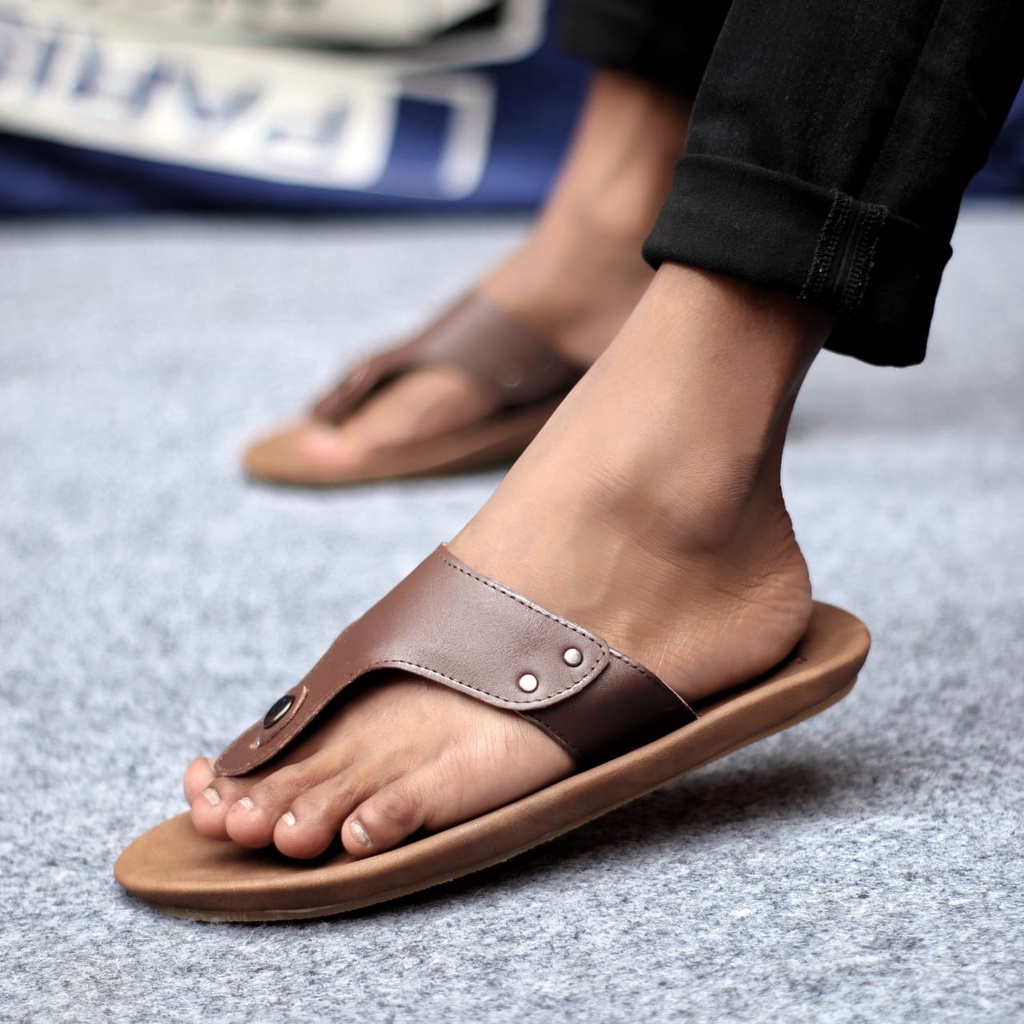 CLOVE|Sandal Kulit Pria Santai Kekinian Traveling Cowok Hitam Coklat Murah Asli Original