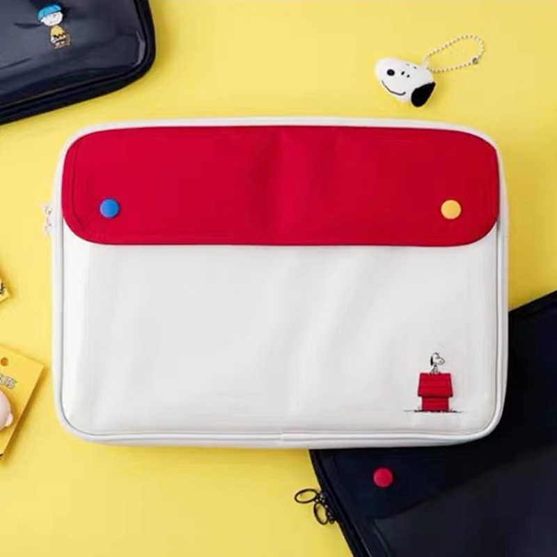 Sleeve Pouch Sarung Tas Bag Case Ipad Tab Tablet Macbook Air Pro Laptop Asus Acer Lenovo HP Huawei 11 12 13 14 15 inch Motif Kartun Snoopy Warna Navy Biru Putih White Cute Murah Korean Model Waterproof Tahan Air Slot Stationary