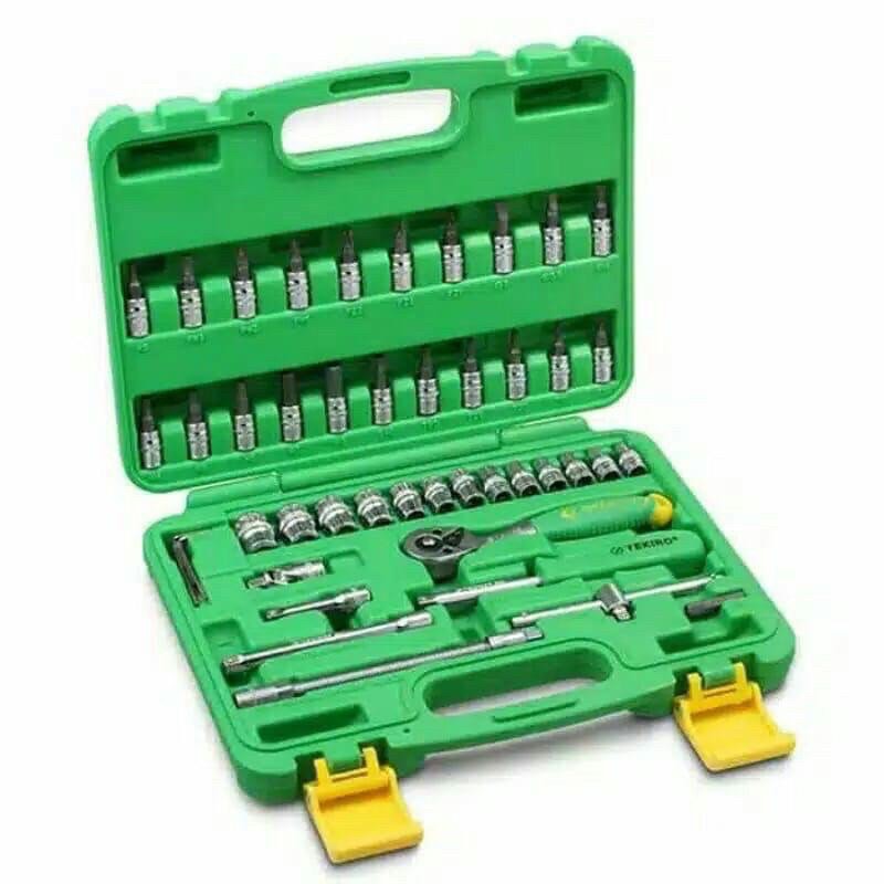 Tekiro socket set / kunci sock set 46 pcs 1/4&quot; (4-14mm) Box plastik