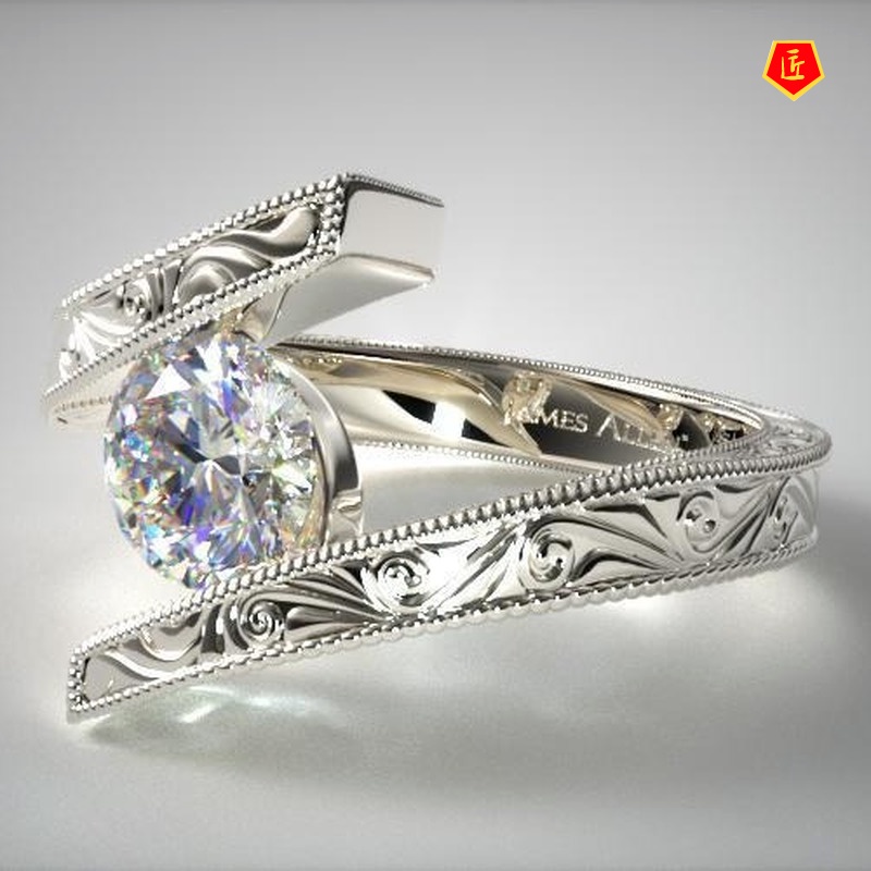 [Ready Stock]Creative Fashion Carving Design Moissanite Ring