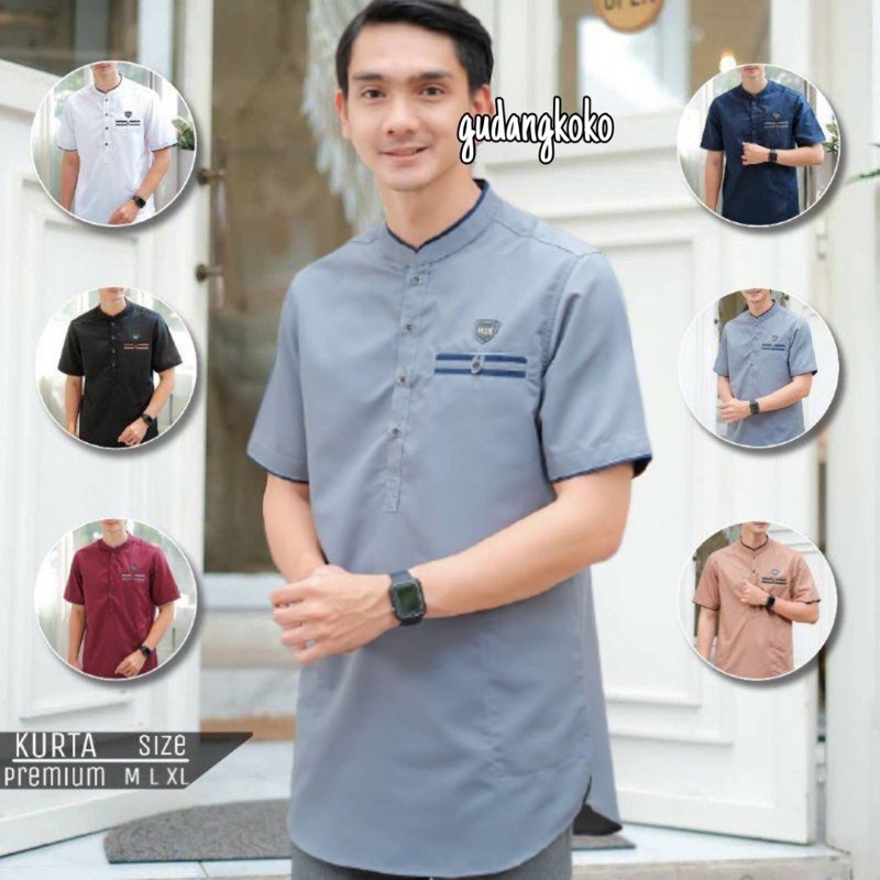 Baju Koko Kurta Dewasa Lengan Pendek Material Catton Adem Serap Keringat