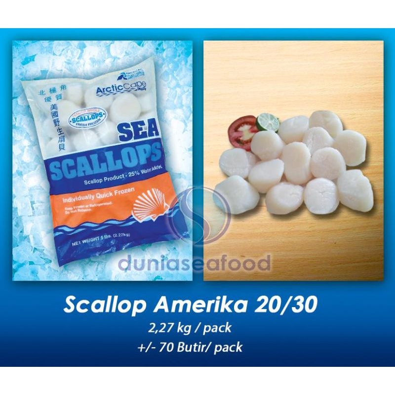 

Scallop Amerika 20/30 2,27 kg per pack +/- 70 butir per pack