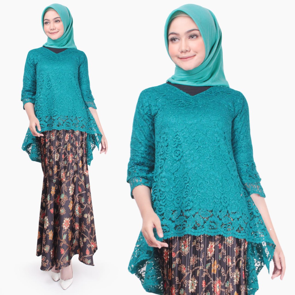 SB Collection Stelan Kebaya Vitan Blouse Brukat Dan Rok Plisket Duyung Super Jumbo Batik Wanita