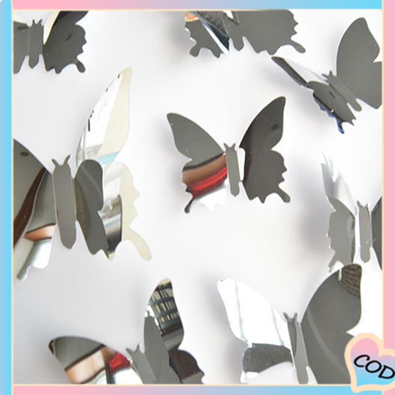 COD❤️ Tiga -Dimensi Pet Mirror 3D Butterfly Wall Sticker Stiker Ruang Tidur Ruang Ruang Ruang Belajar Studi-A.one