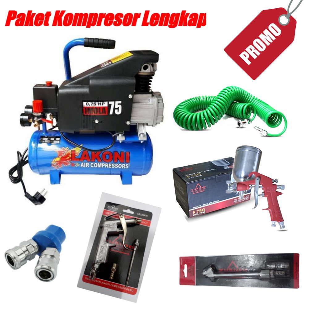 paket kompresor listrik Lakoni imola 75 Oilless Silent 3/4 0.75 HP 9 Liter OL07-09 free coupler 2 cabang