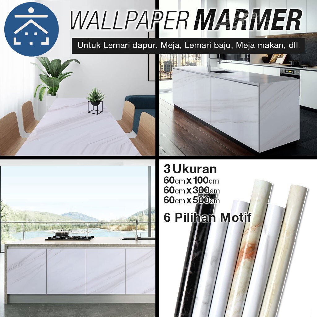 Kunataruma Wallpaper Sticker Motif Marble Marmer Meja Makan Dapur Dekorasi Dinding Lantai 3D Kulkas-1