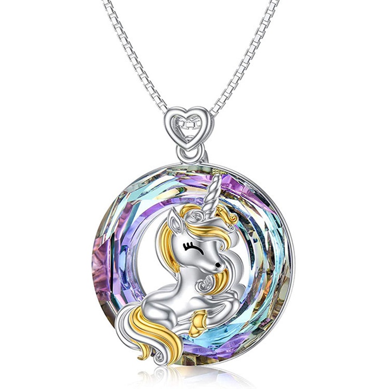 Fancyqube Kalung Liontin Unicorn Kristal Warna-Warni Untuk Wanita