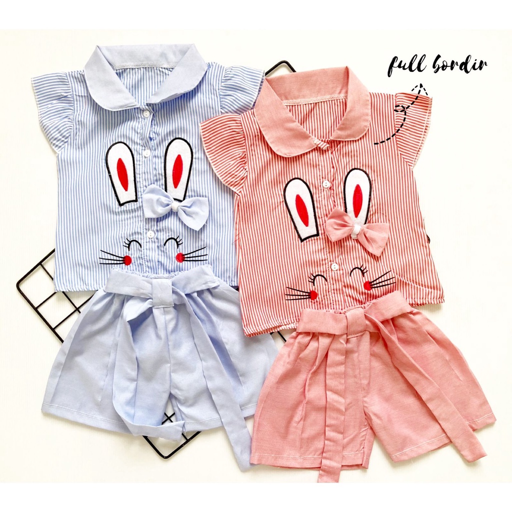 Blushing Meow / Kemeja Bunny Baju Setelan Dress Pergi Lucu Fashion Anak Bayi Perempuan Cewek Terlaris Murah