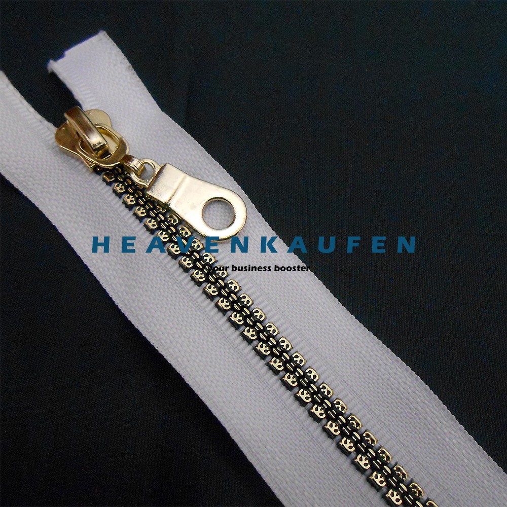 Resleting Zipper 80 cm Putih - Gold Muda (Emas Muda) Vislon Variasi Kode A Untuk Busana Gamis Abaya