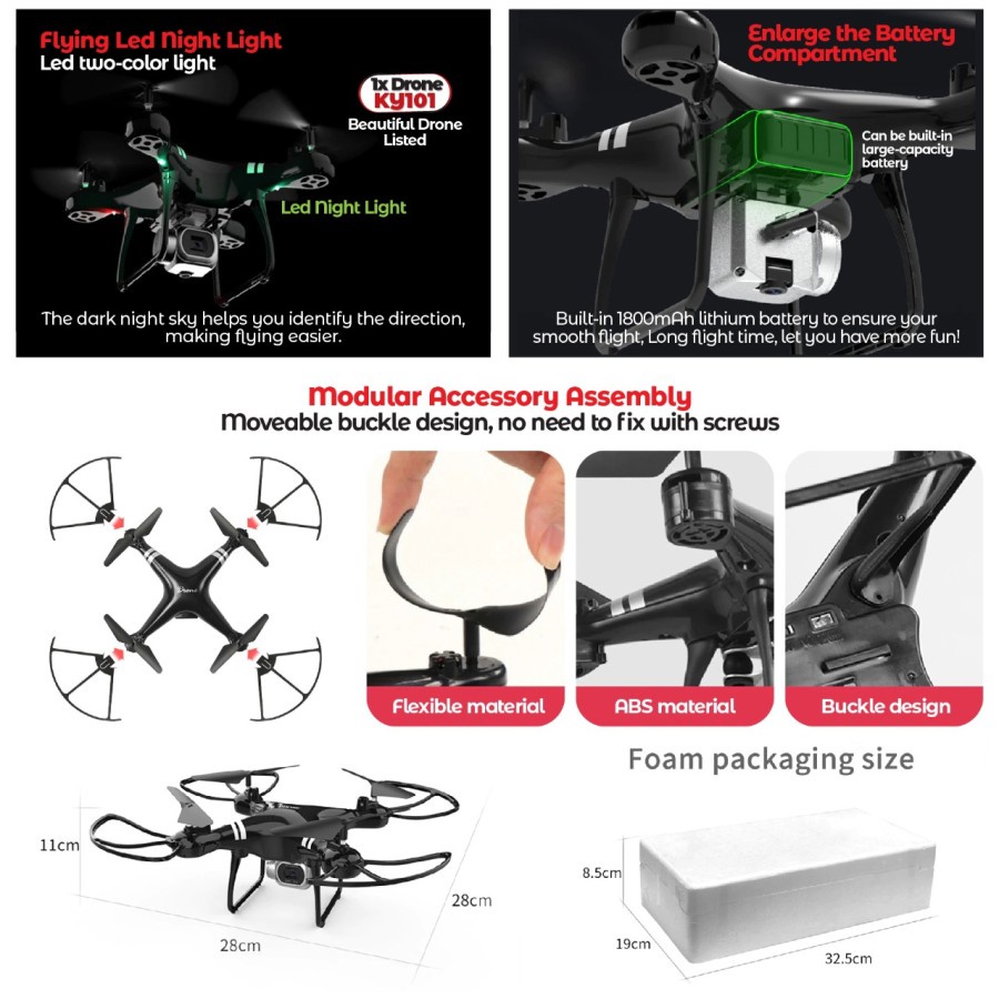 Drone KY101 Kamera WIFI FPV ALTITUD HOLD