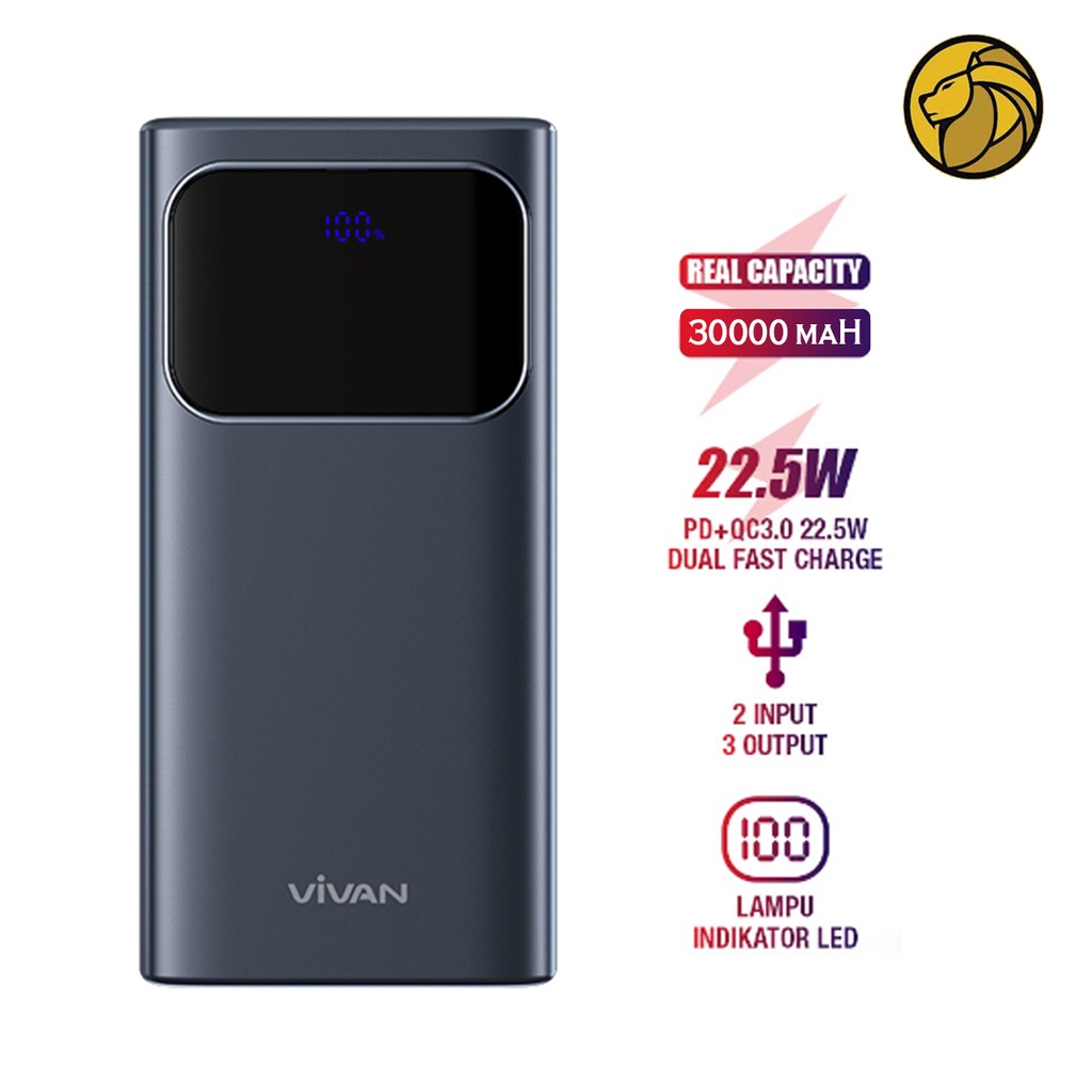 Vivan Power Bank VPB-C30 30000 Mah Quickcharge PD 3.0 VPB-C20 20000 Mah LED Display 3 Output