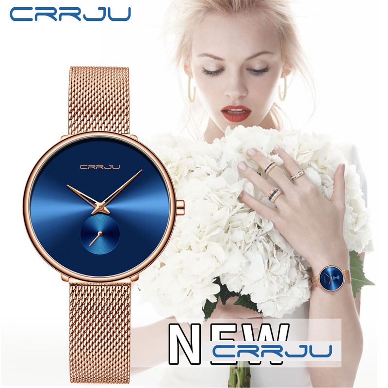 CRRJU Jam Tangan Wanita Original Simple Dial Santai Mode Tali Jala Tahan Air Kuarsa Jam Tangan Cewek