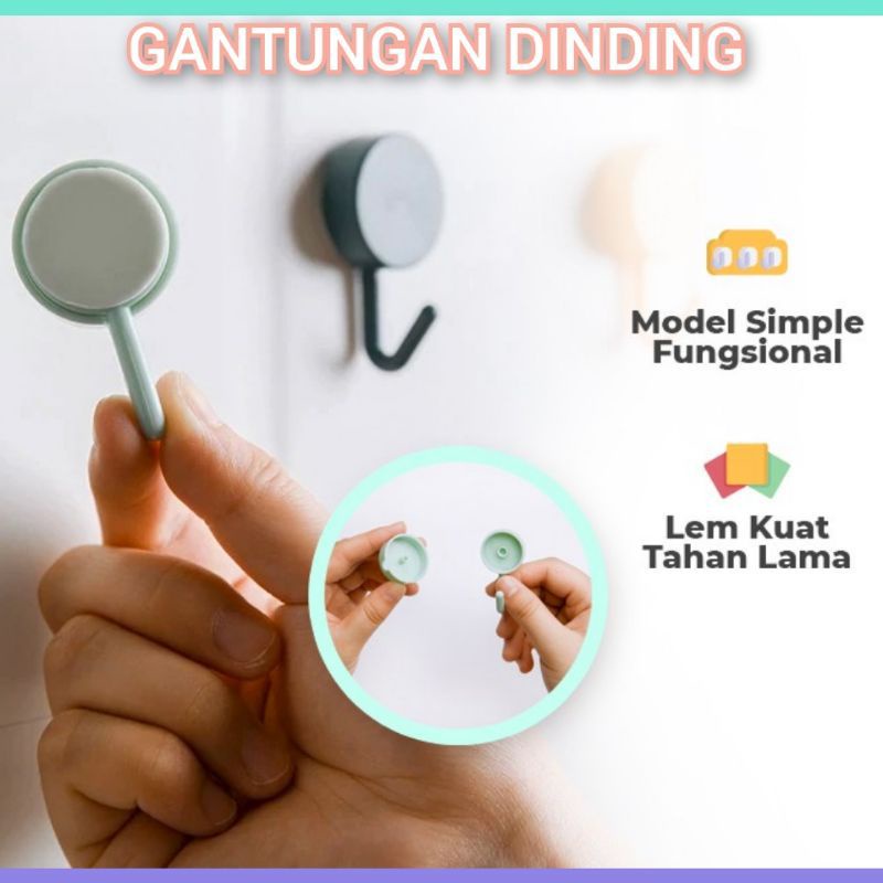 Gantungan Hook 1 Kait Bulat Tempel Dinding Multifungsi