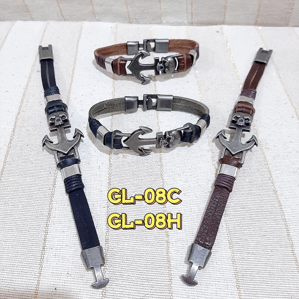 [TERMURAH] Gelang GL-08 JANGKAR TENGKORAK Gelang Kulit Hias Jangkar Gaya Vintage