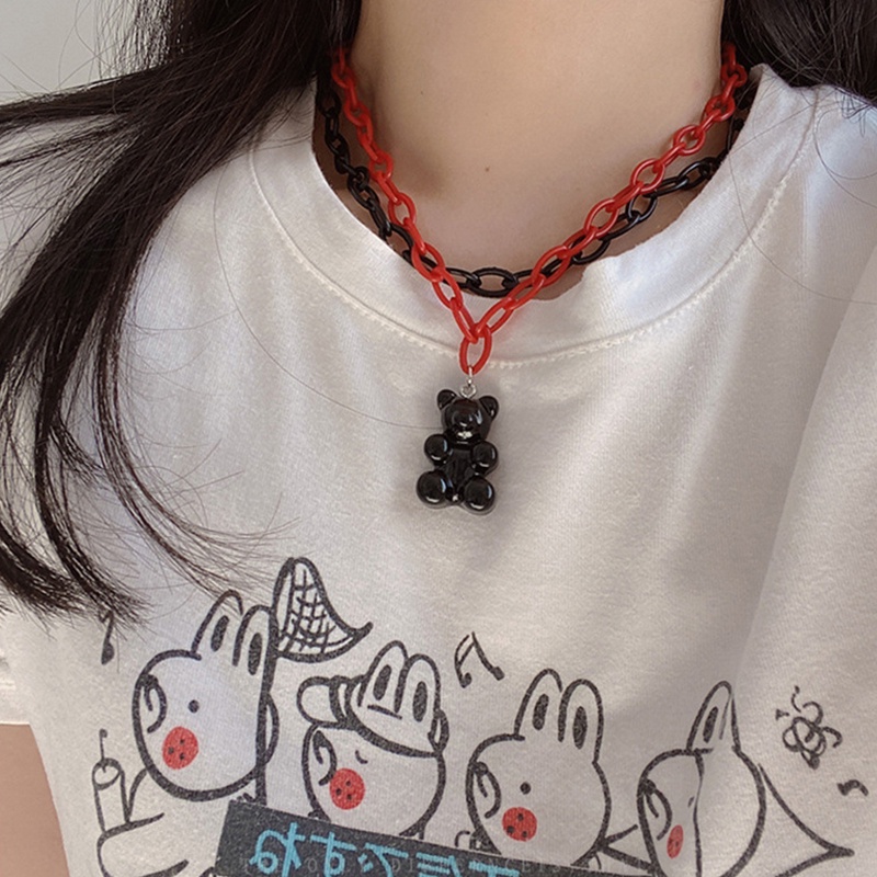 Cartoon Color Bear Double Necklace Resin Bear Pendant Necklace