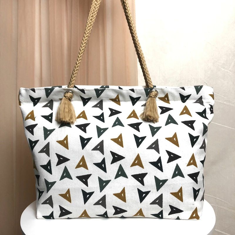 Totebag Kanvas Tali sumbu Motif Tas Wanita Tas Tali sumbu