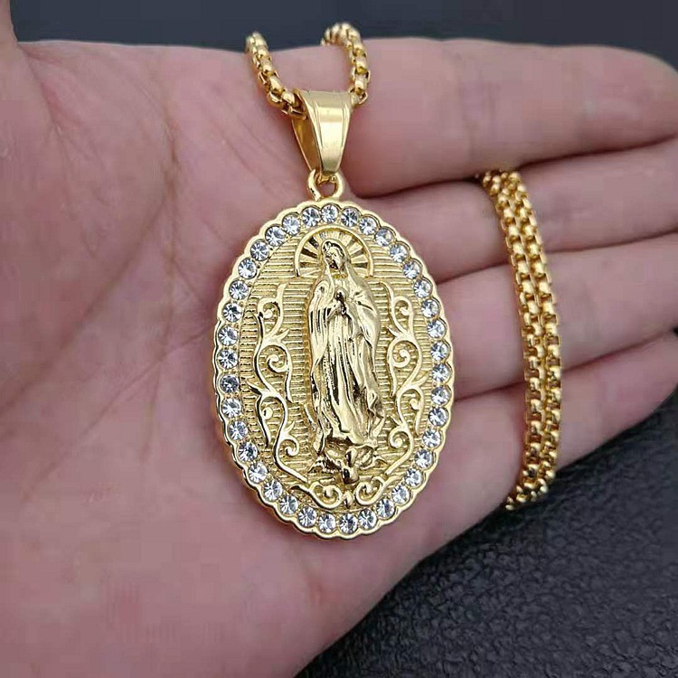 Lkyou Kalung Liontin Hiphop Bertatahkan Aaa, Kalung Liontin Perawan Mary Bergaya Eropa dan Amerika, Perhiasan Hadiah Modis untuk Pria dan Wanita