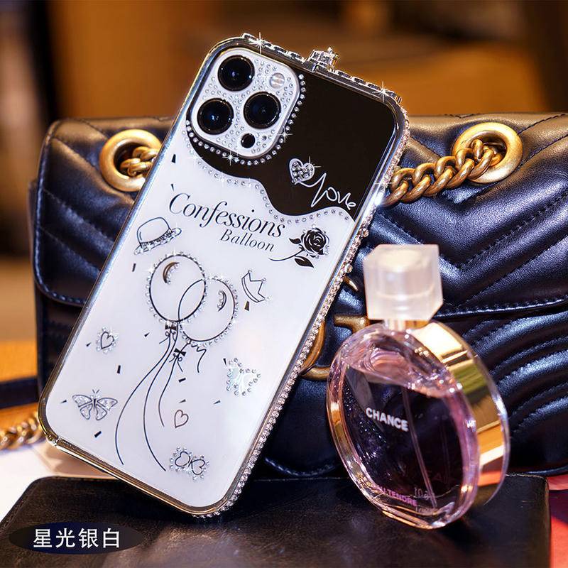 Case Wanita frame Metal Hias Berlian Imitasi anti Jatuh Untuk iPhone 13 / 12 / 11 Pro MAX / X / XS MAX / XR