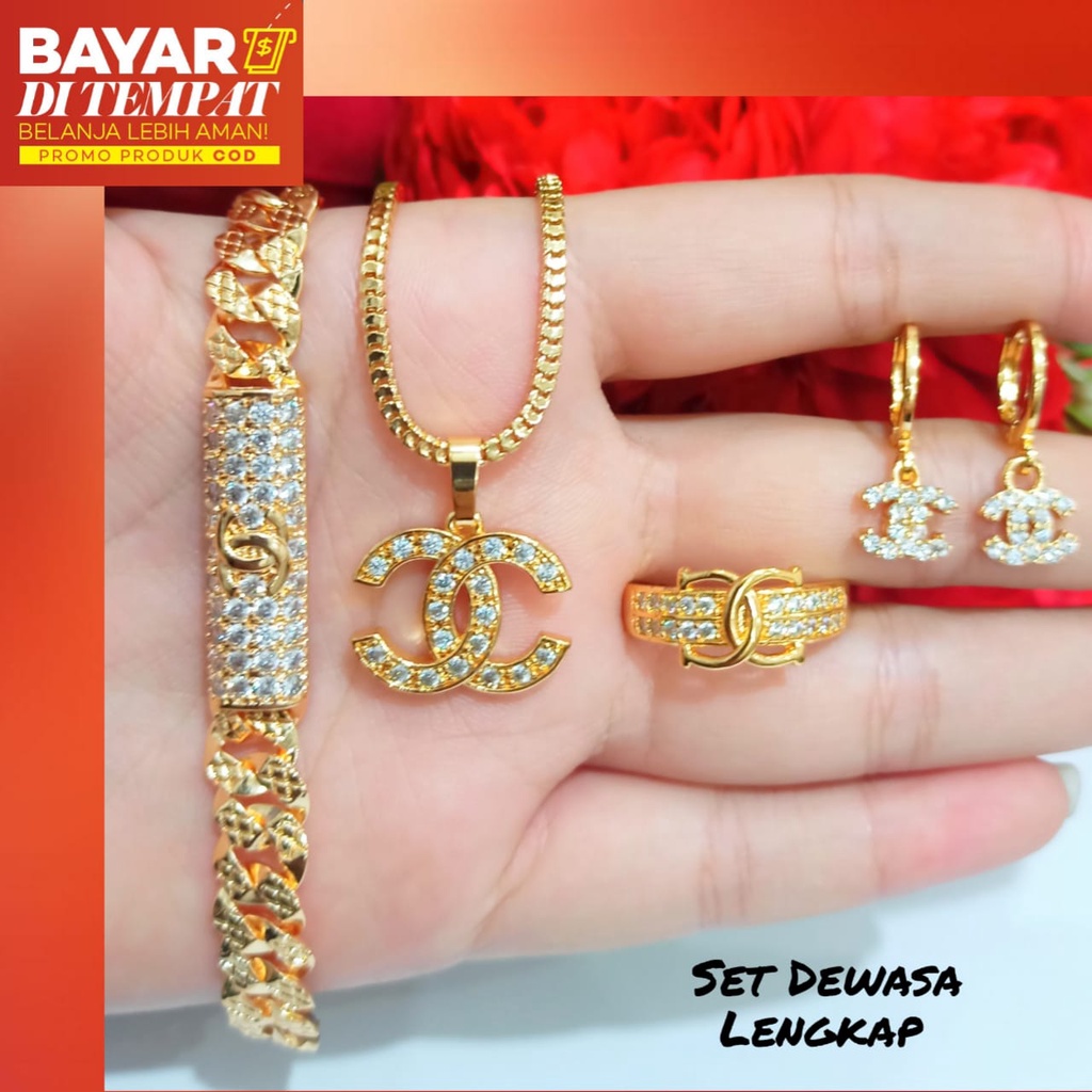 Set Perhiasan Dewasa permata zircon emas Korea anti karat Terbaru