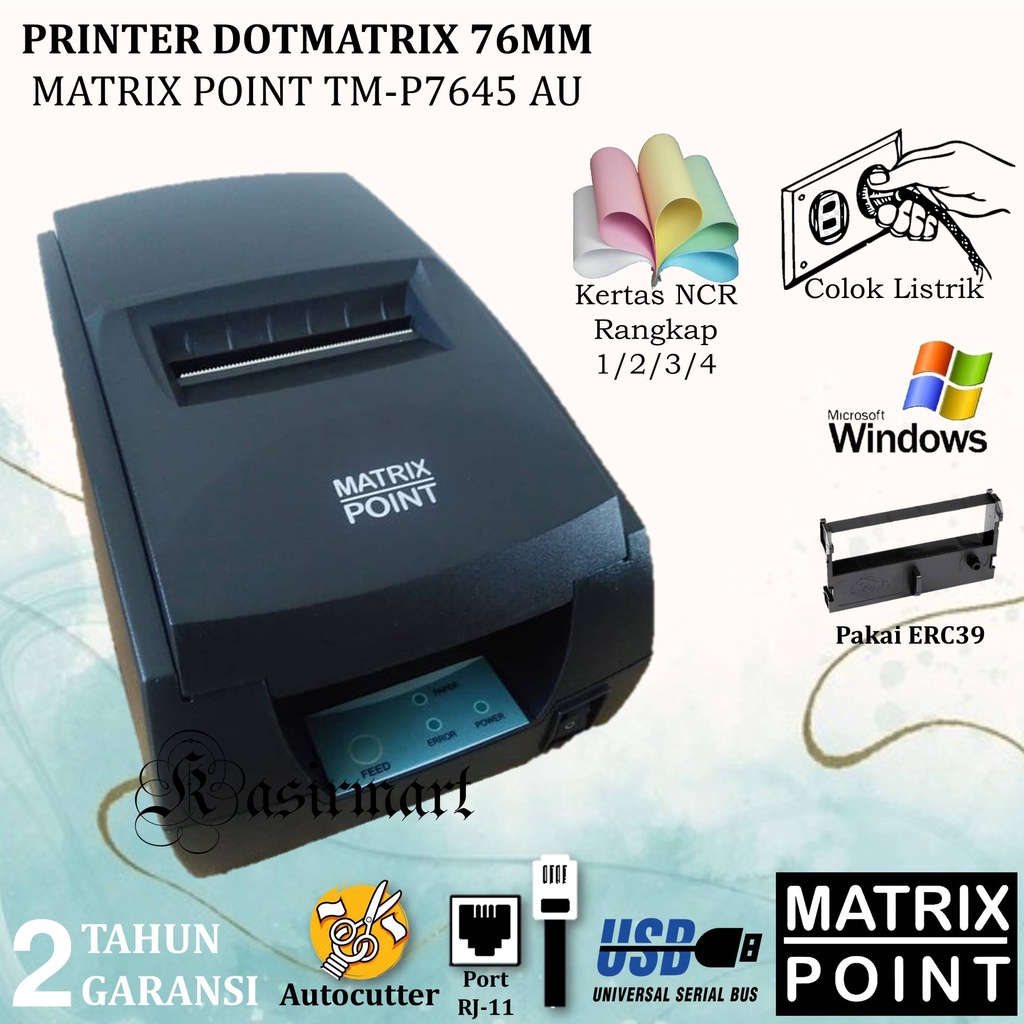 Matrix Point TMP7645AU Printer Dotmatrix 76mm Auto Cutter USB TMP7645 / TM-P7645 AU Support RJ11 Cash Drawer TMU220B