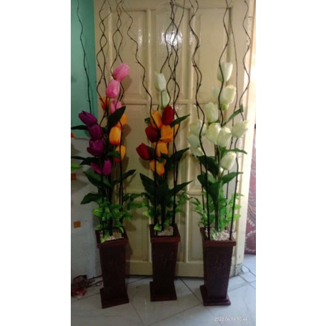 BUNGA HIAS TULIP JUMBO SUPER LENGKAP VAS BEBATUAN / BUNGA TULIP RUANGAN ARTIFICIAL / BUNGA HIAS TULI