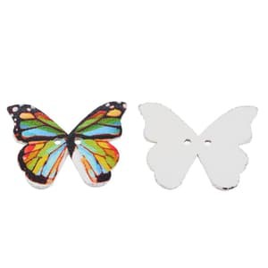 Kancing Kayu Dua Lubang - White Background Butterfly Style (10pcs)