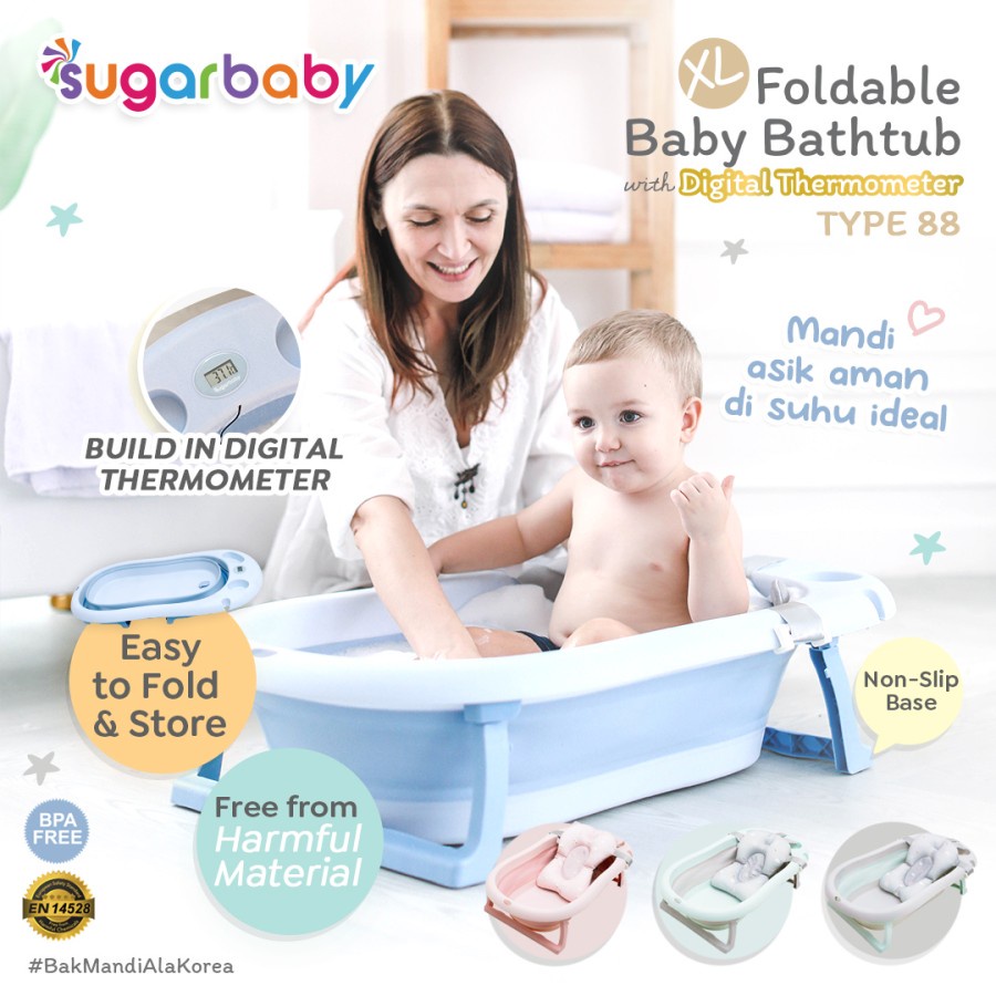 SUGARBABY Foldable XL Baby Bathtub with Digital Thermometer F88