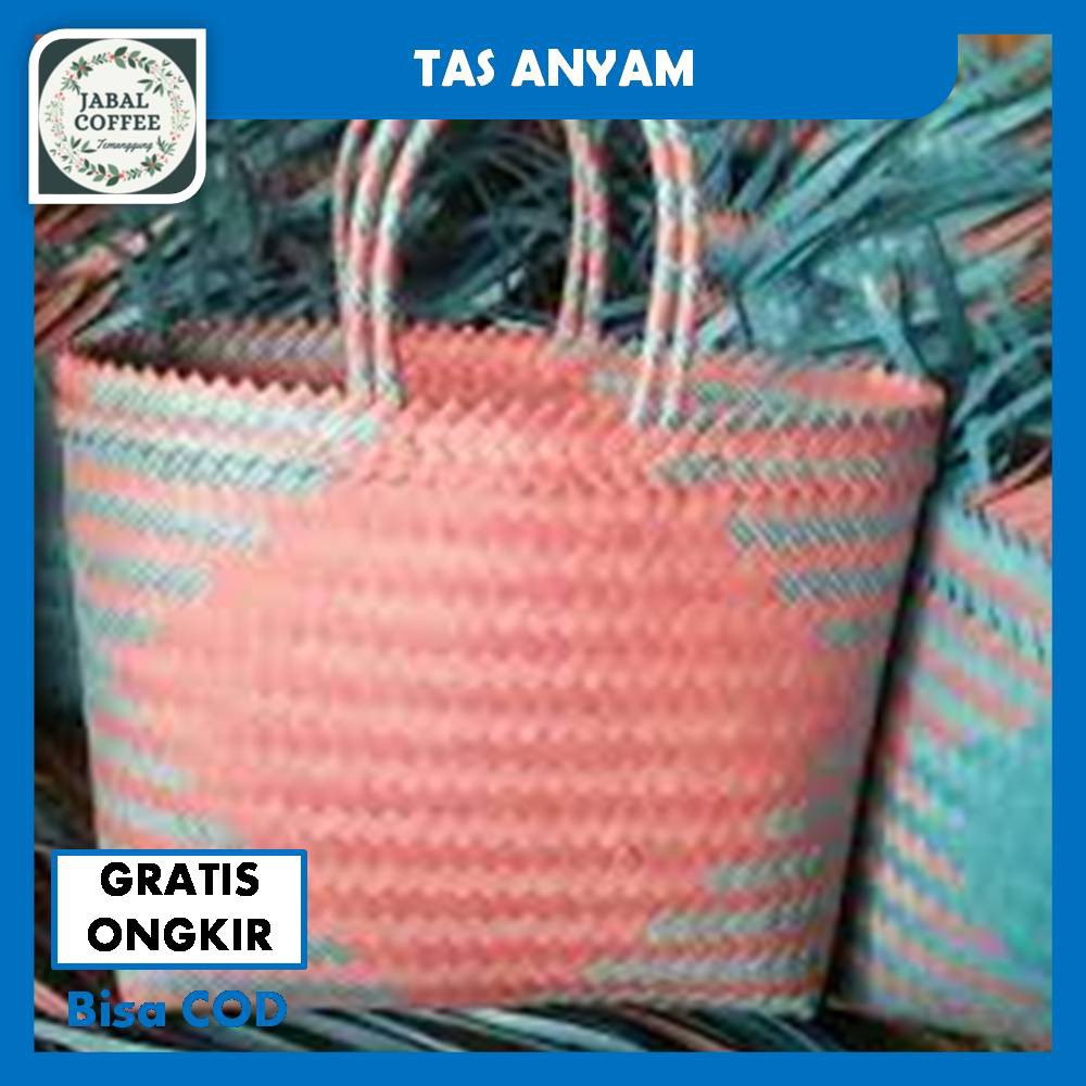 Tas Belanja Anting Anyam / Tas Anyaman Plastik Ukuran Kecil Sampai Besar / Tas Anyaman Kotak Murah J46