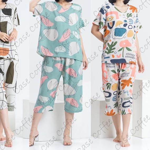 ❃ PDK MV Baju Tidur Pajamas Piyama Katun Jepang Rayon Adem Wanita Dewasa Setelan Celana Pendek 7/8 7