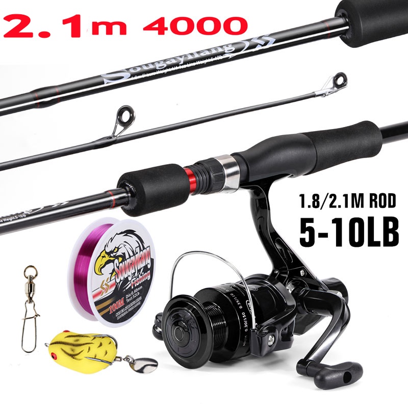 Set Pancing 2 Bagian 1.8M-2.1M Fishing Rod dan 5.2:1 Fishing Reel Set Umpan Line Full Combo