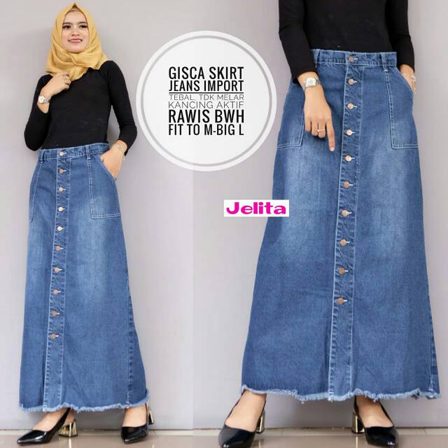  ROK  JEANS SPAN  KANCING  AKTIK BAHAN JEANS TEBAL FASHION 