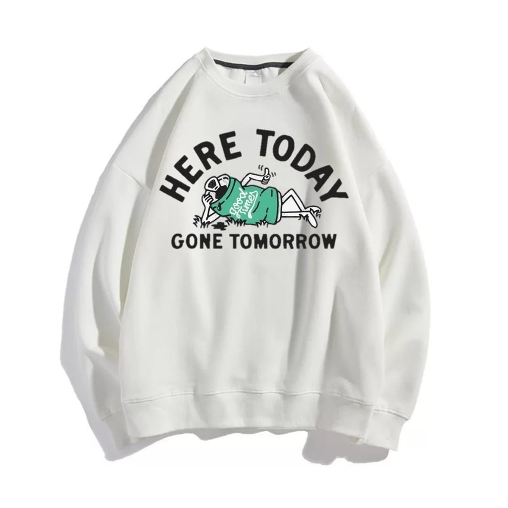 Here today sweater pria wanita terbaru oblong fleece-white