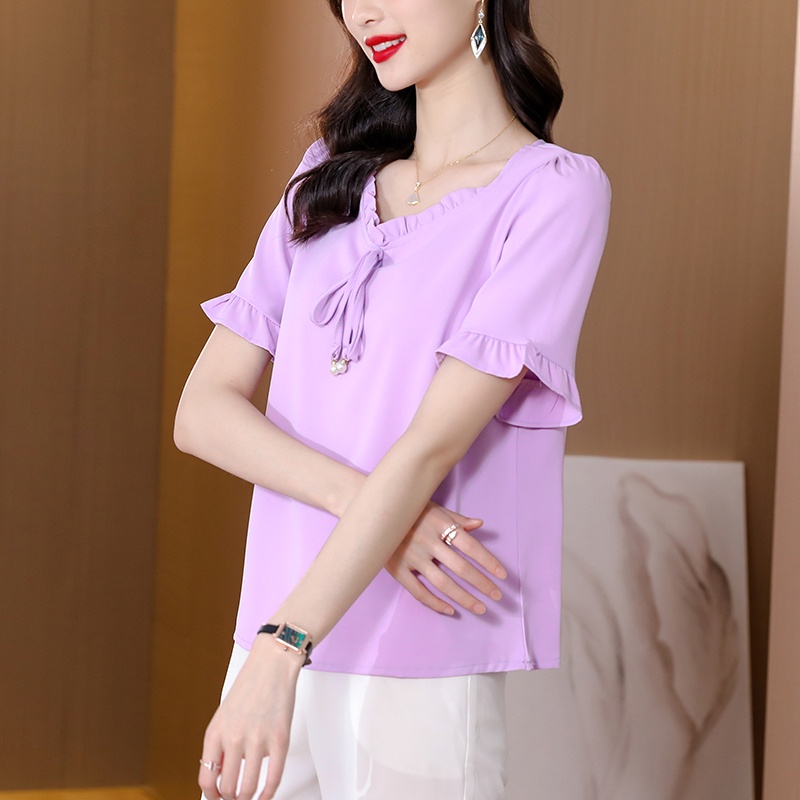 COD New 2022 Summer Black Red Purple Fashion Korean Style Short Sleeve Shirts Women Blouse Tops Pakaian Serban 2023