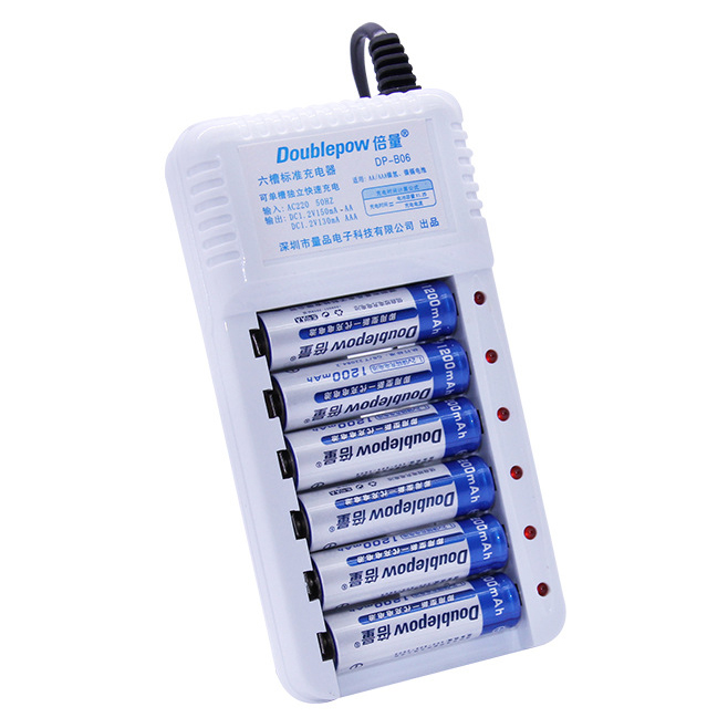 DOUBLEPOW Charger Baterai 6 slot for AA/AAA + 6 PCS AA Battery 1200mAh