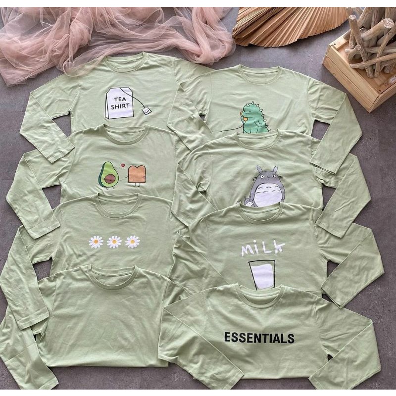 Kaos wanita lengan panjang sage green