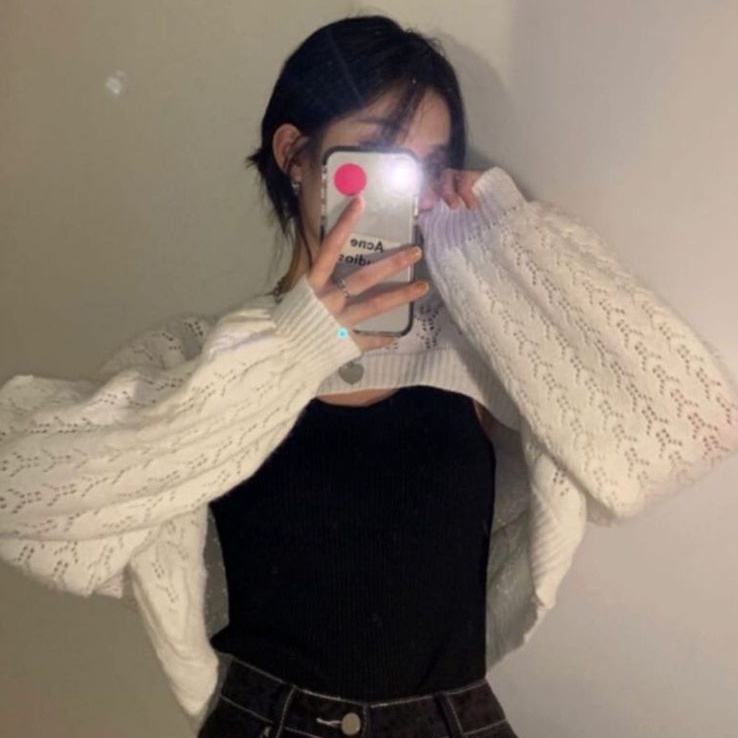 M FESYEN | YUNA OUTER | CROP TOP OUTER RAJUT | CARDIGAN RAJUT LENGAN BALON | Outer crop rajut wanita