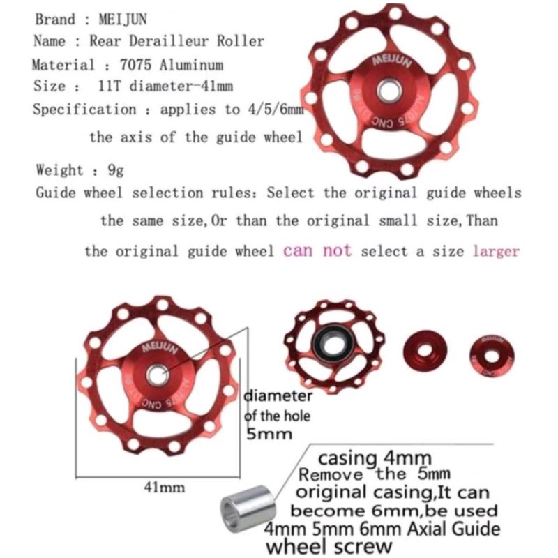 Meijun Pulley RD 11T Pullay RD Sepeda 11T Wheel Guide Bearing RD Sepeda