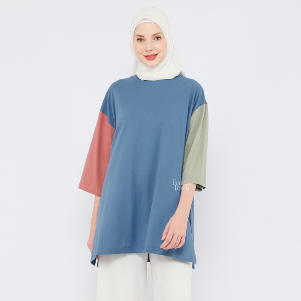 Kaos Oversize Wanita Busui Friendly lengan 7/8 LD 130 Basic Oversized CBSBlue