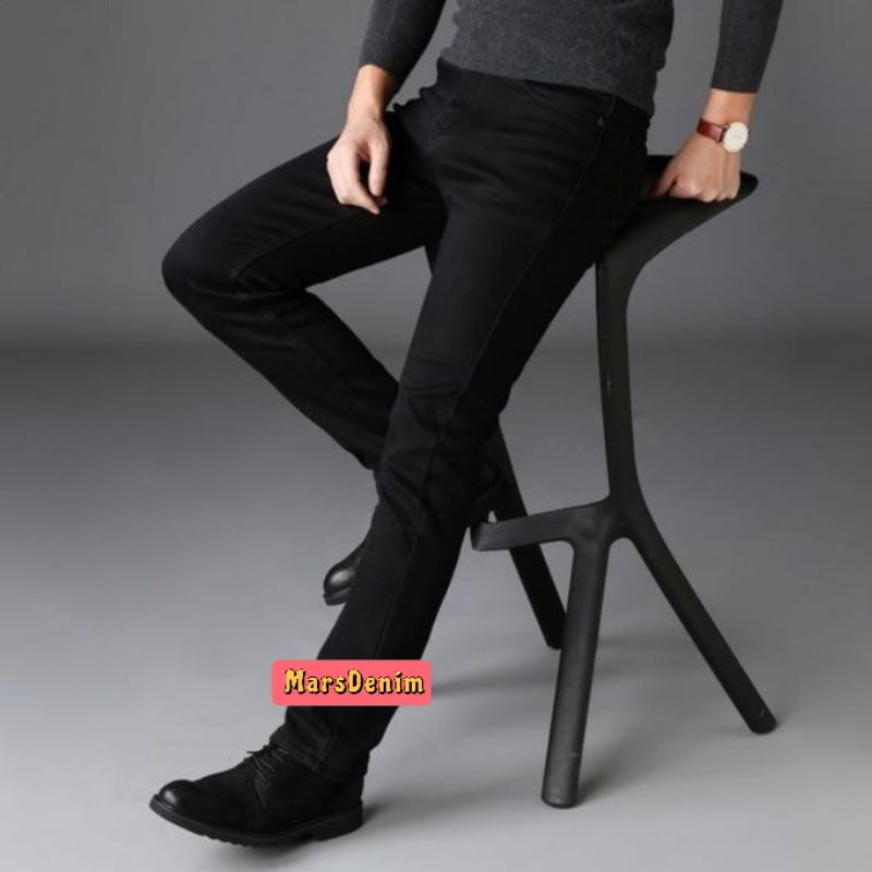 CELANA SOFT JEANS PENSIL SLIMFIT SKINNY MELAR PRIA COWOK HITAM PREMIUM