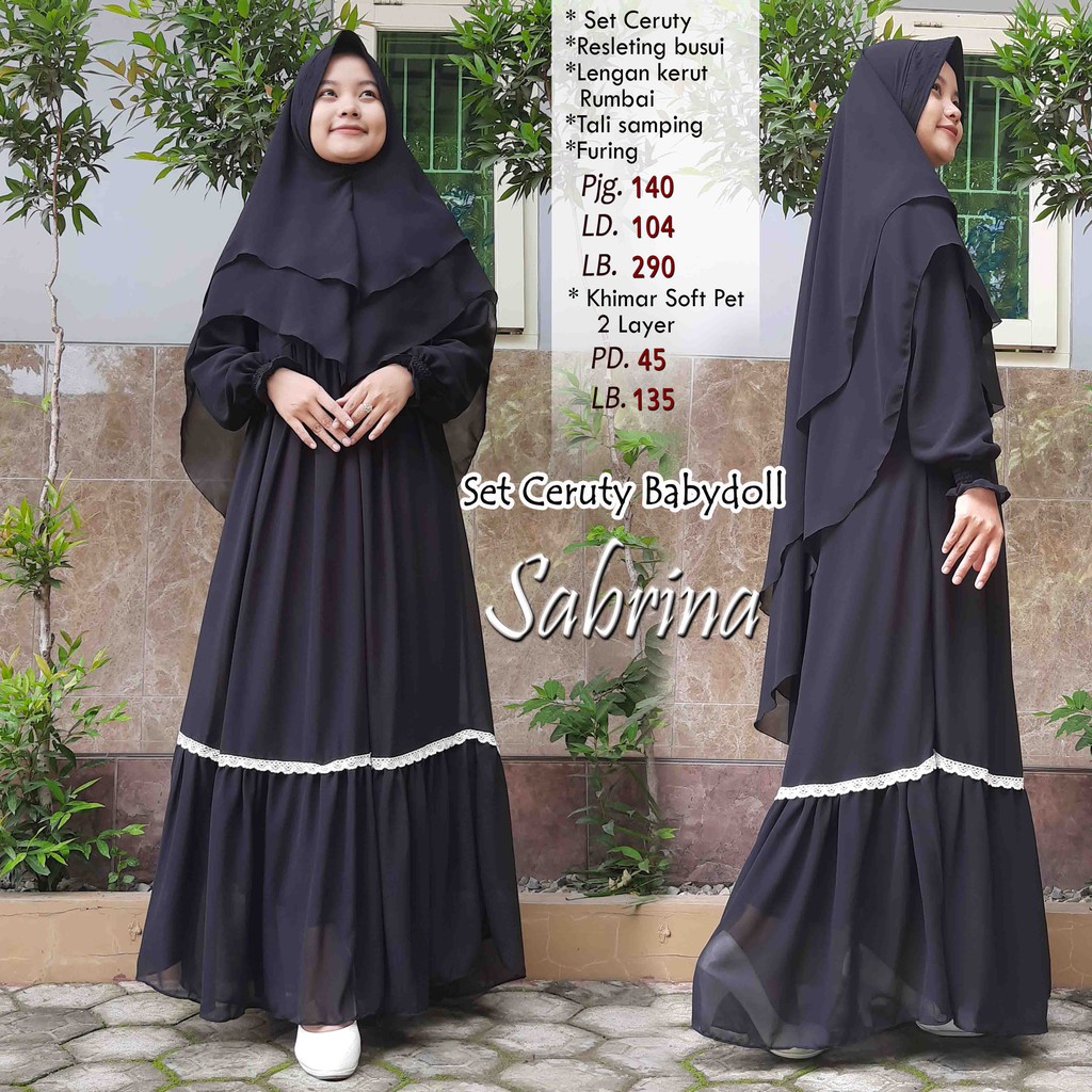 Gamis Set Ceruty Babydoll Syar'i/ Set Ceruty Babydoll Khimar Pet 2 Layer