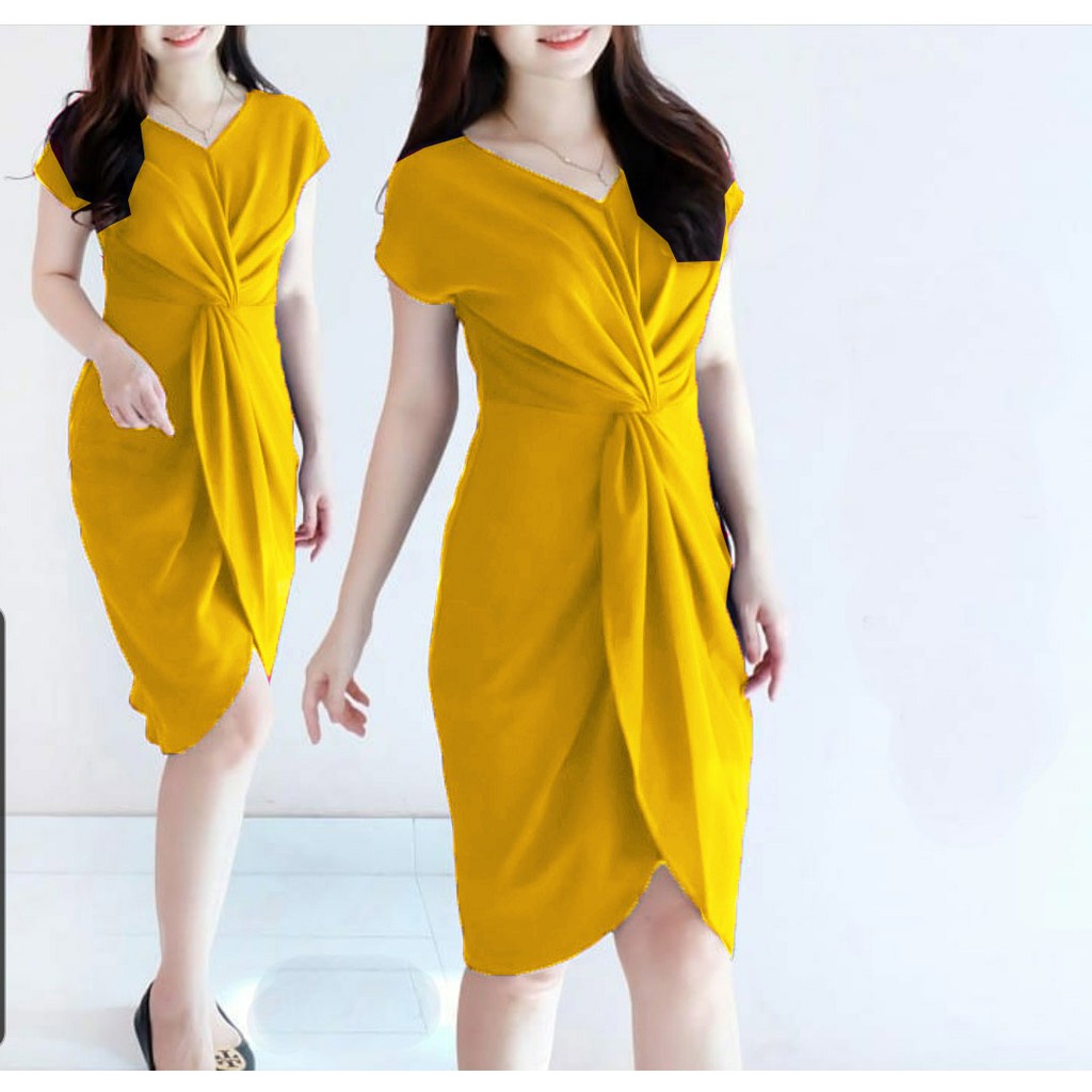 WSE390 - Dress Kaura MOSSCREPE PREMIUM UK L/XL LD 100 CM PJ 100 CM Dress Wanita PREMIUM QUALITY