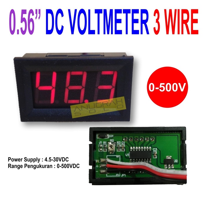 Digital Voltmeter DC 3 Wire 0-500V DC Merah 0.56INCH Volt Meter DC