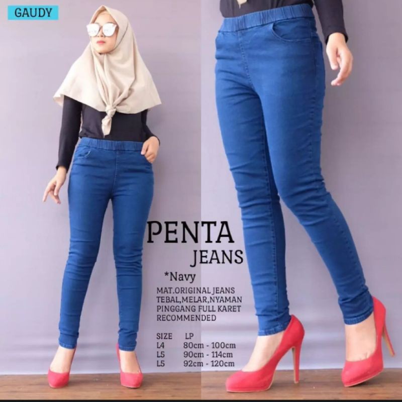 (XL-6L)PENTA JEANS||CELANA LEGGING JEANS WANITA FULL KARET