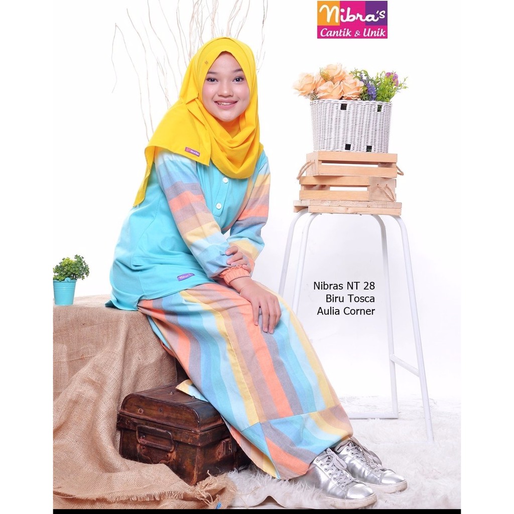 TERLARIS MURAH Model Gamis Anak Nibras NT 28 Biru Tosca Gamis Setelan Remaja